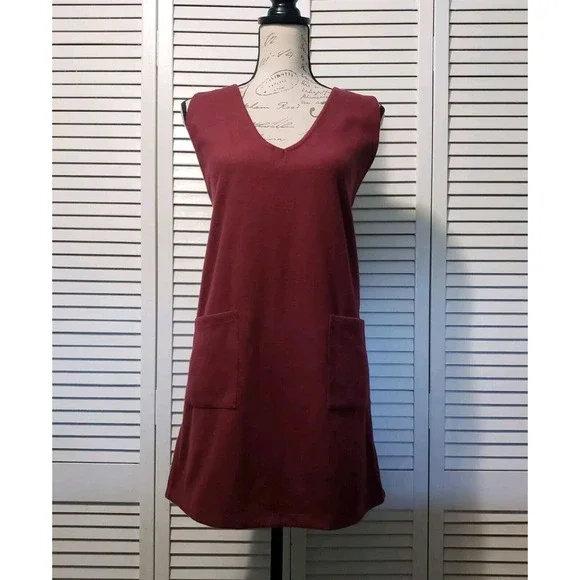 Asos Design Sleeveless Pinafore Pocket Dress Women's Size 8 Burgundy A-line Mini - Picture 1 of 9